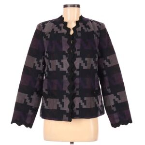 Doncaster Collection Open Front Blazer Size 6 | Black Purple Wool Blend Jacket